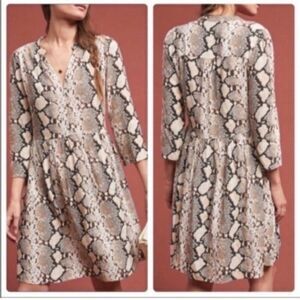 ANTHROPOLOGIE | MAEVE Juno Snake Print Long Sleeve Mini Dress Women’s Size Small